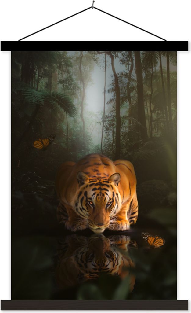 MuchoWow Textilposter Tiger - Gold - Dschungel 120x180 cm mit schwarzem Rahmen - Fotos