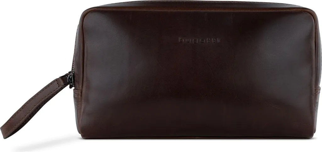 bugatti Romano Trousse de Toilette en Cuir avec Large Ouverture Marron