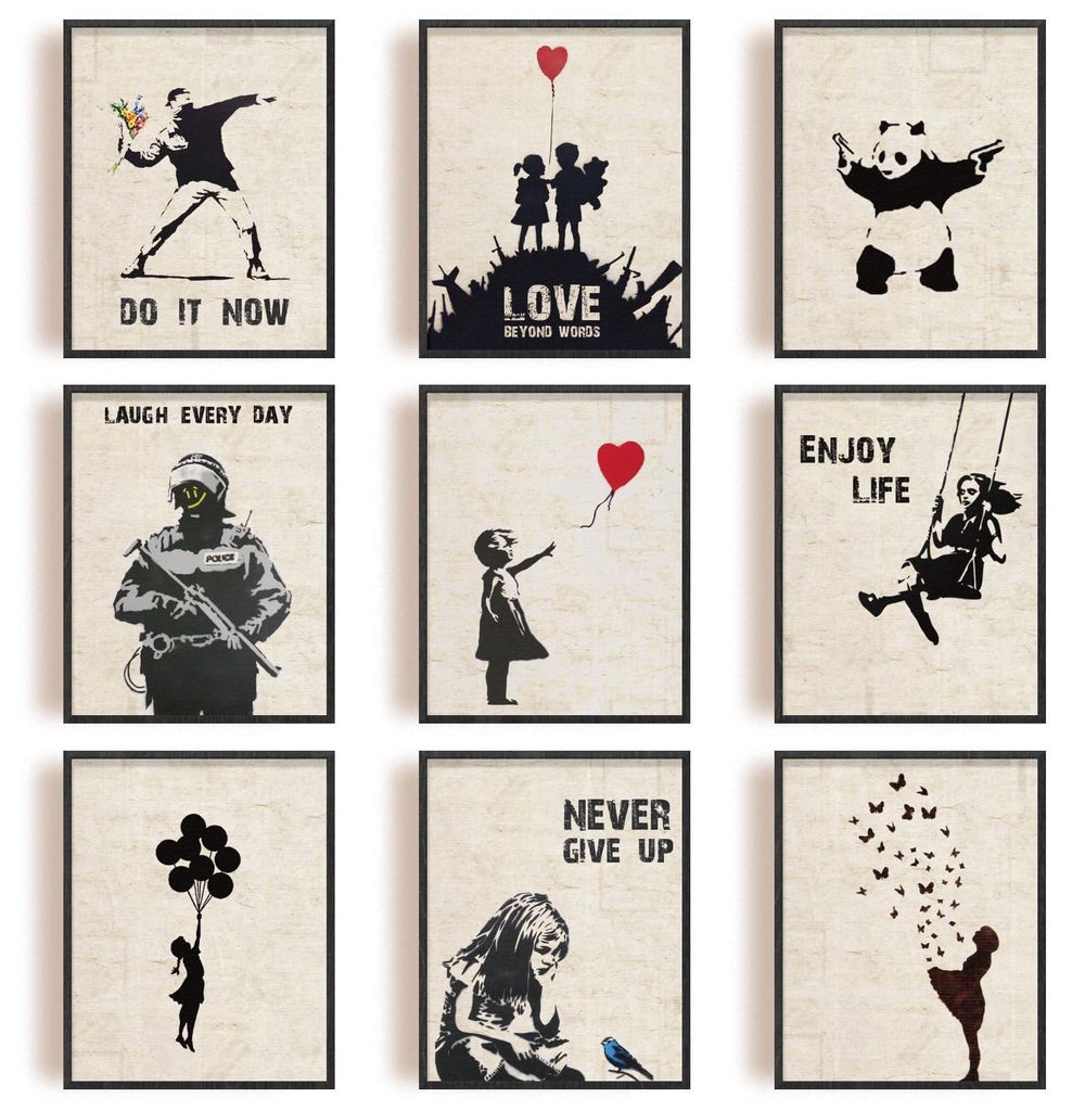 Set van 9 Banksy Wandkunst Posters zonder Lijst - Graffiti Productafbeelding 