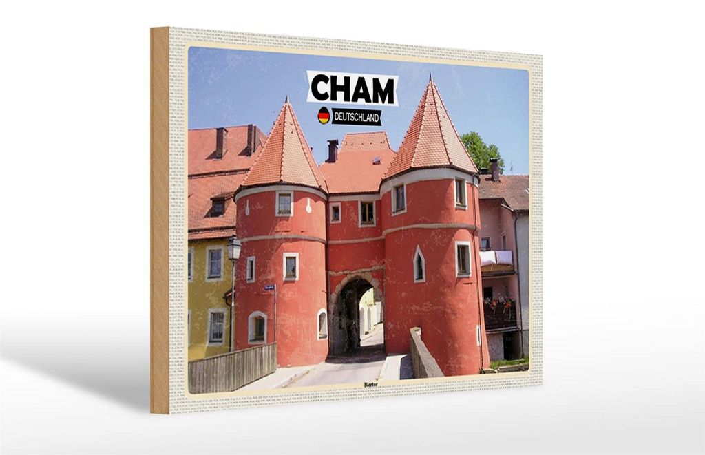 Holzschild Städte Cham Biertor Architektur Wanddeko 30x20cm Produktbild 