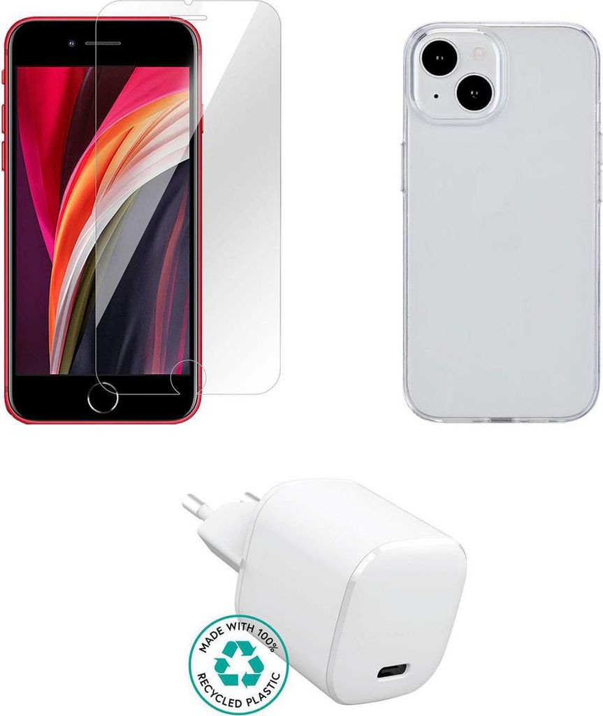eSTUFF - Zubehörkit für Handy - charger, cover, glass - für Apple iPhone SE (3rd generation) (ES-KIT-IPHSE(2022))