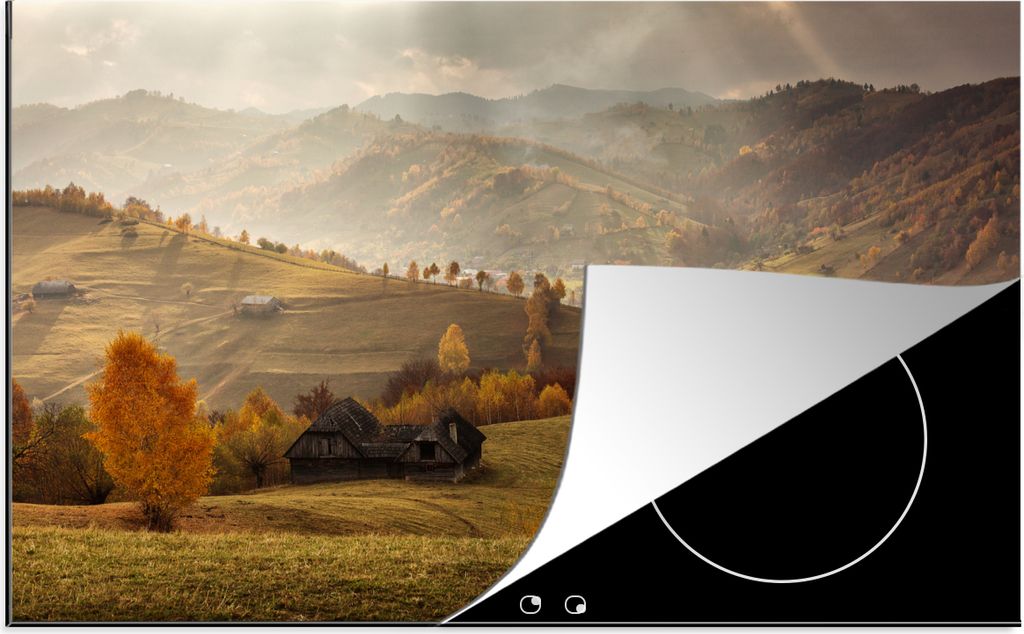 KitchenYeah Herdabdeckplatte Herbstlandschaft in Siebenbürgen , 80x52cm, Küche Deko, Glaskeramikfeld Herdabdeckung, Abdeckplatte fùr Kochfeld