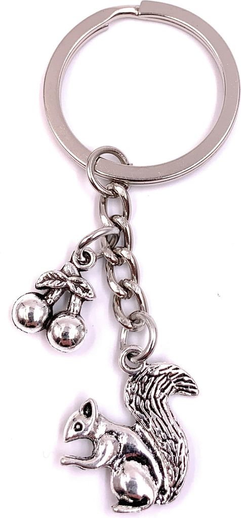Onwomania Schlüsselanhänger Eichhörnchen mit Futter Nuss Winterschlaf Silber Metall Anhänger Charm