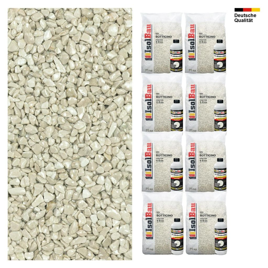 Steinteppich SET Botticino 4-8mm Marmorkies 200kg + PU-Bindemittel Set für 20m²