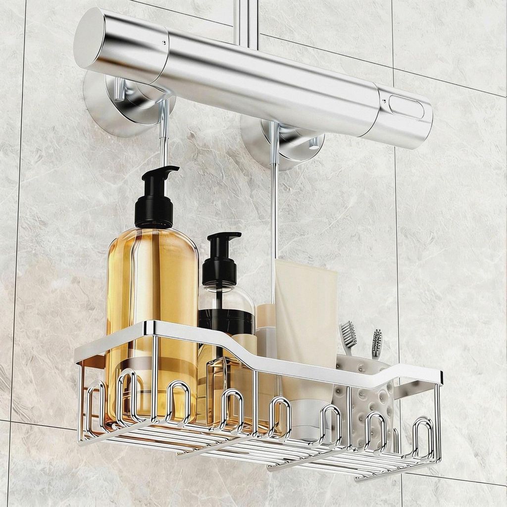 Duschablage zum Hängen, Duschregal zum Aufhängen, Duscharmatur Duschkorb Ohne Bohren, Shampoo Halterung für Dusche Mischbatterie (Silber)