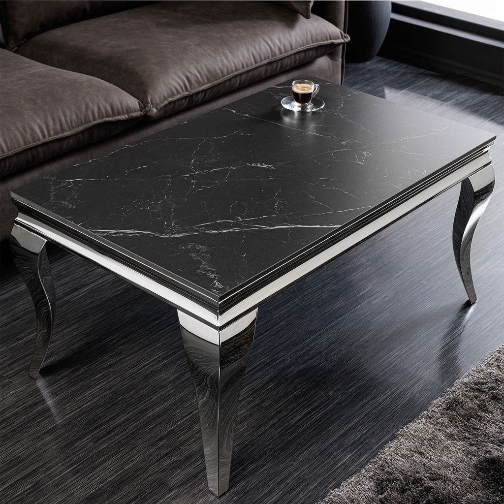 riess-ambiente Design Couchtisch MODERN BAROCK 100cm schwarz anthrazit chrom Keramik Marmor Beistelltisch Tisch