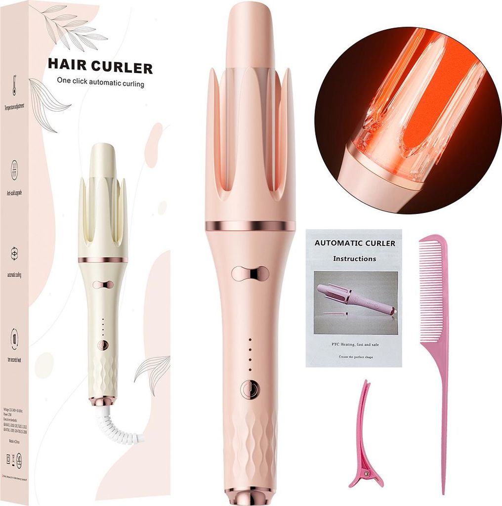 3-in-1 Welleneisen & Glätteisen Automatik, 32mm Profi Wellenstäbe,Keramik-Beschichtung mit Pflanzenprotein, Schnelles Aufheizen in 30s, 4 Tempera...