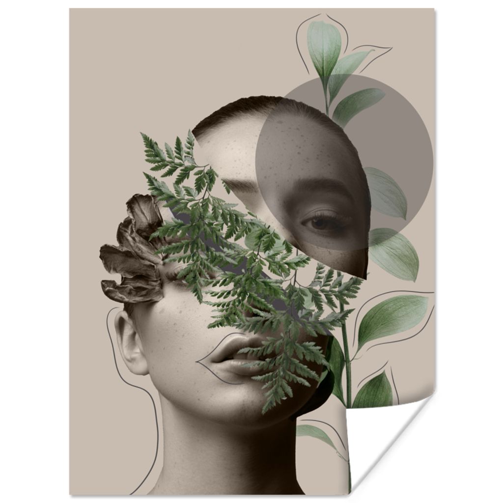 MuchoWow Poster Frau - Pflanzen - Abstrakt - Grün 90x120 cm - Wohnzimmer
