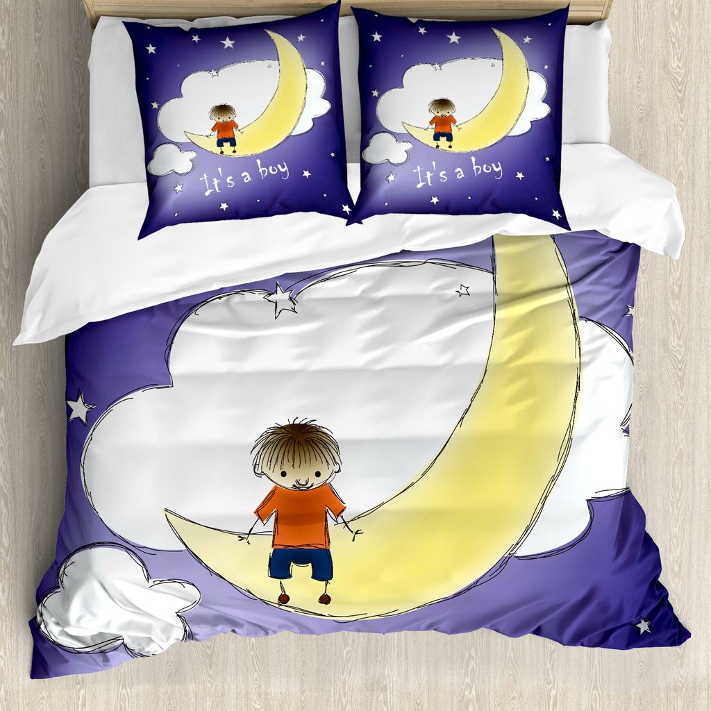 ABAKUHAUS Geschlecht Decken Bettbezug, Junge Baby Sky Gruß, Milbensicher Allergiker geeignet mit Kissenbezügen, 155 cm x 220 cm - 80 x 80 cm, Ind...