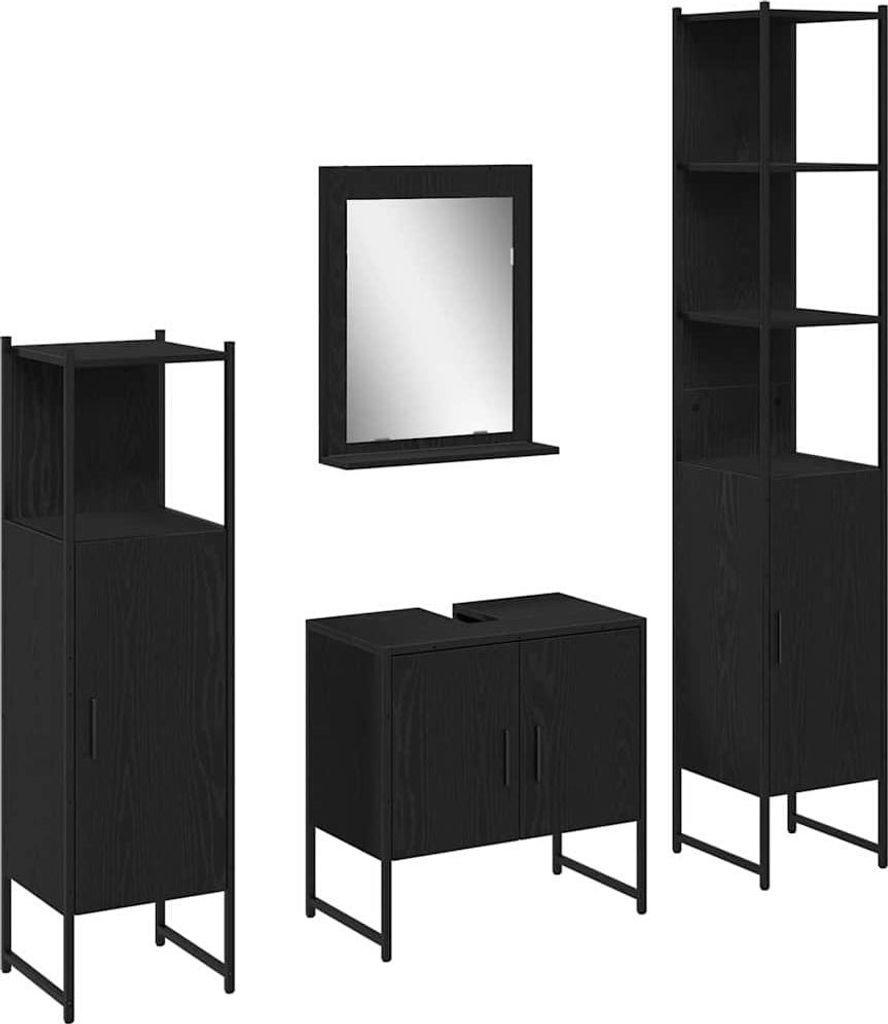 Badezimmermöbel-Set mit Regal 4 pcs Schwarz Holzwerkstoff