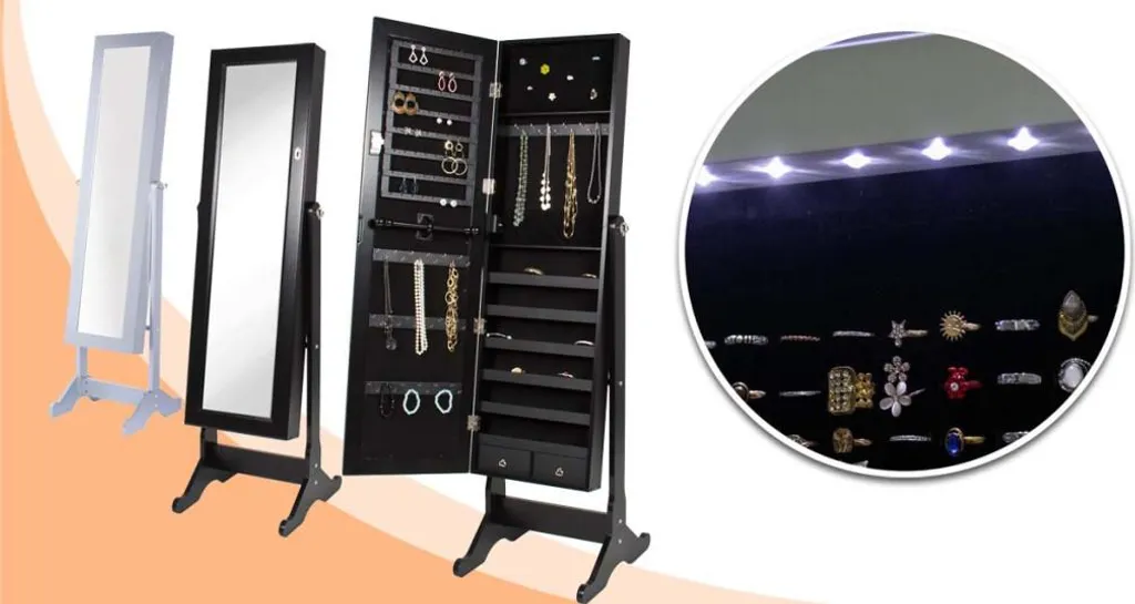 Specchiera Portagioie da Terra con Luci LED e Serratura di Sicurezza - 2