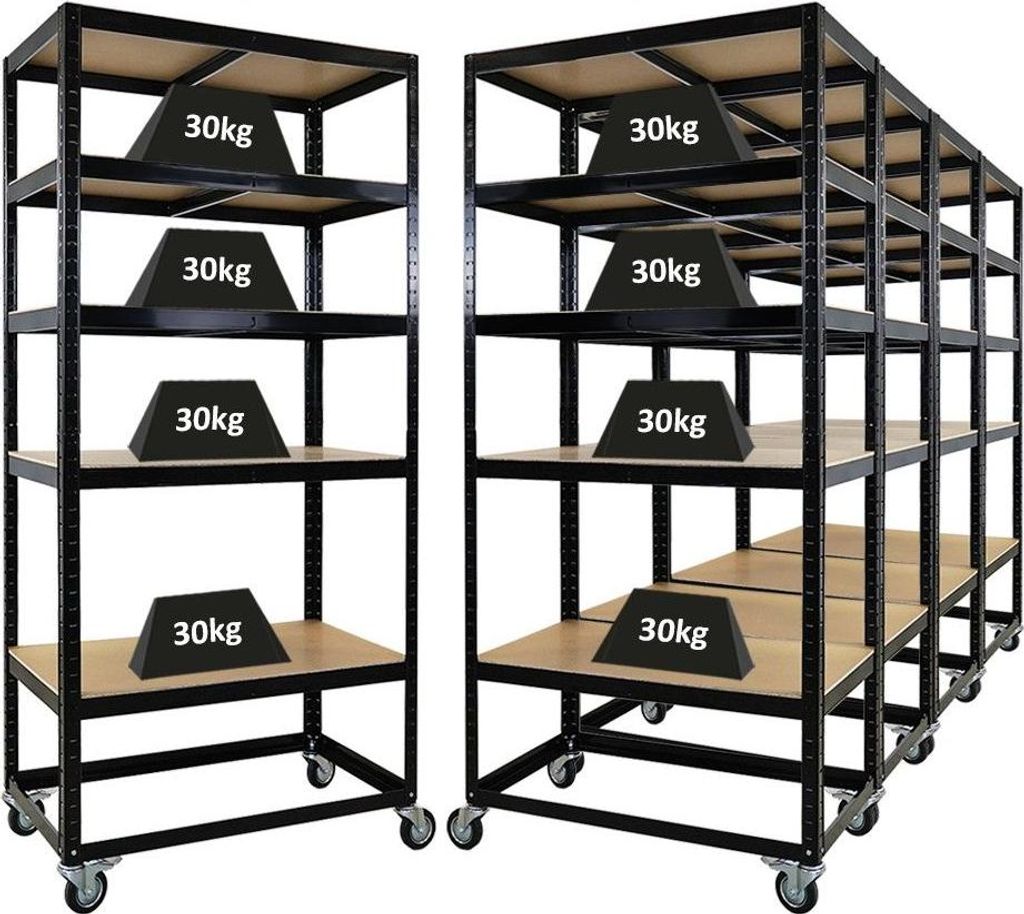 Mega Deal 5x Kommissionierwagen BÜFFEL | HxBxT 190x90x50cm | 5 Ebenen | Fachlast 50kg | 4 Lenkrollen, davon 2 mit Feststellbremse | Schwarz | Fahr...