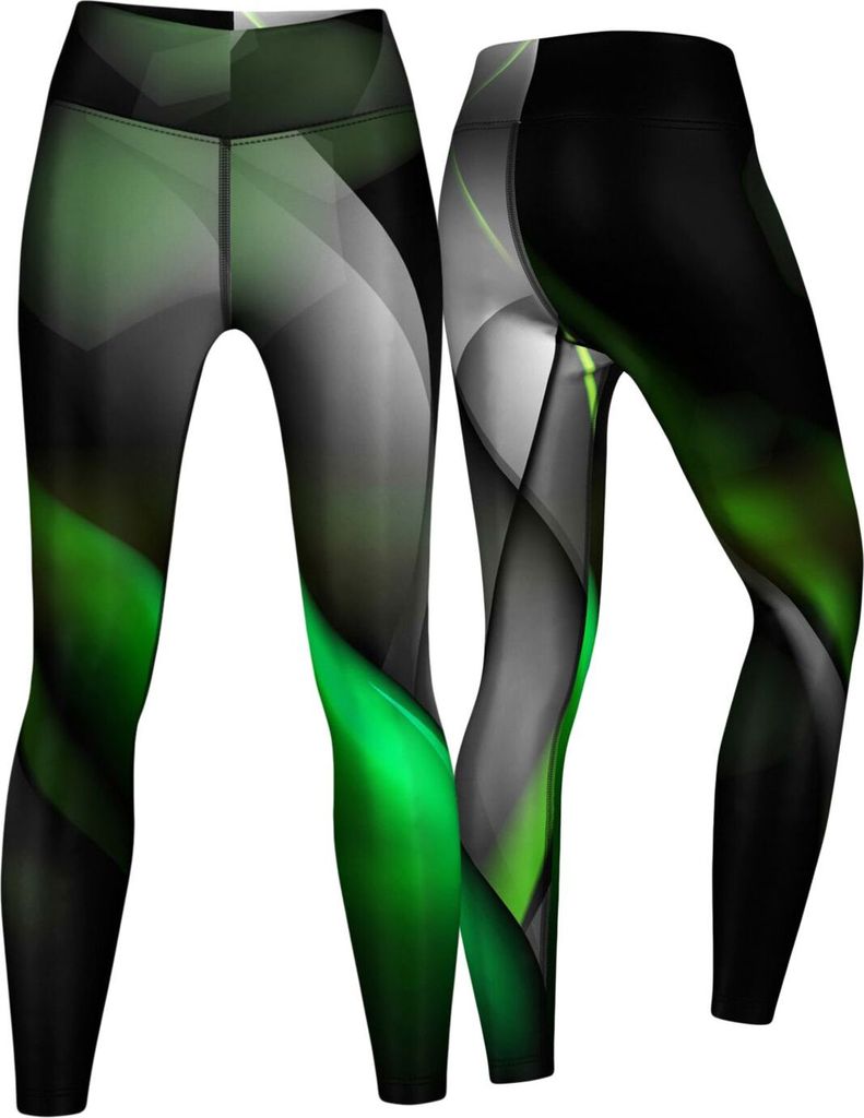 Glow Leggings sehr dehnbar für Sport,Yoga, Gymnastik, Training, & Freizeit schwarz/grün, Größe:M