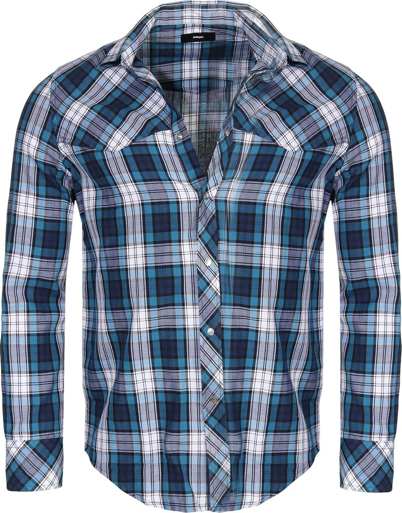 Diesel Herren Freizeithemd Regular Hemd Langarmhemd Kariert gestreift S-Plany, Farbe: Blau; Größe: S