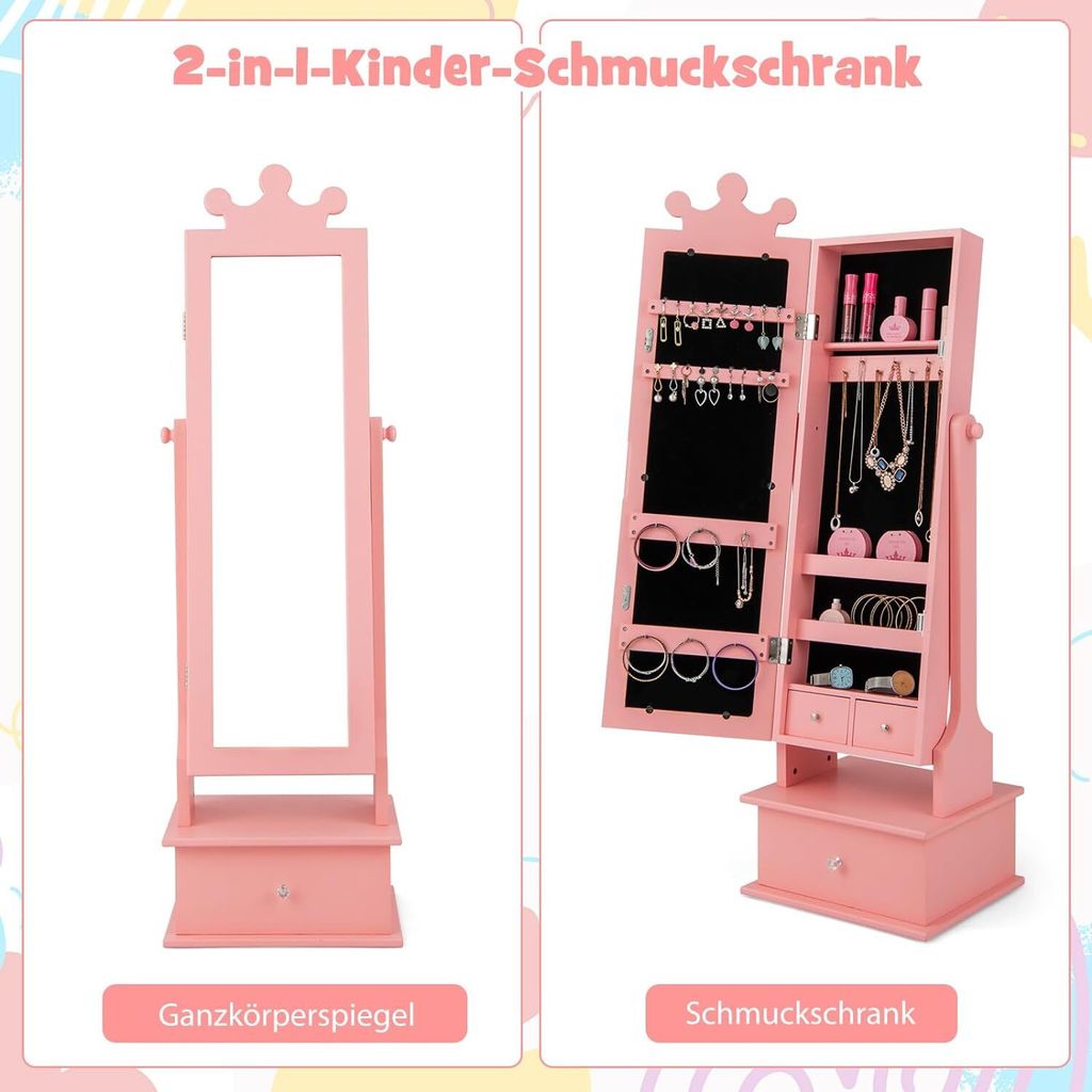 COSTWAY Kinder Schmuckschrank, Spiegelschrank neigbar mit Produktbild 4