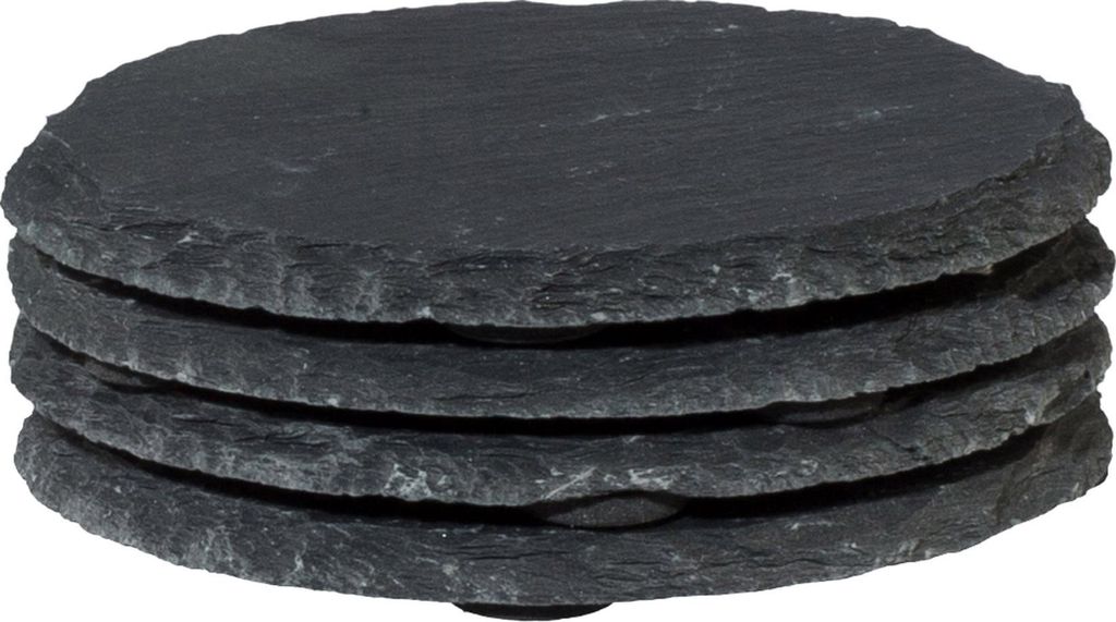 A stack of round, black slate coasters.