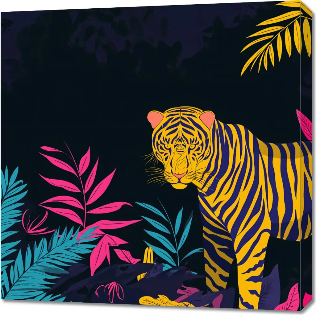 Quadro 70x70 cm Tigre in Preda al Dilemma - Arredamento Casa di Lusso