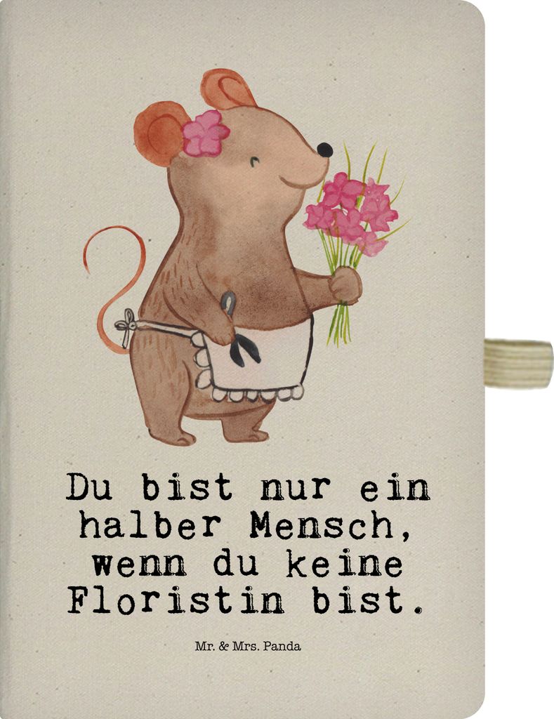 Mr. & Mrs. Panda Notizheft A5 Floristin Herz - Transparent - Geschenk, Blumenlanden, Spruch, Witzig, Tagebuch, Notizbuch Hardcover, Ausbildung, Jou...