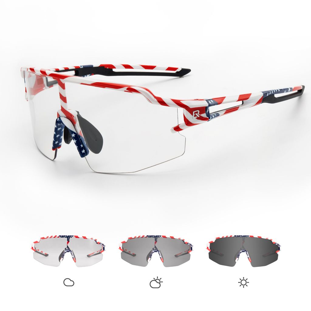 ROCKBROS Fahrrad Photochromatischen Sonnenbrille Fahrradbrillen UV400 Radbrille Für Outdoor-Sport Damen Herren Rot-weiß