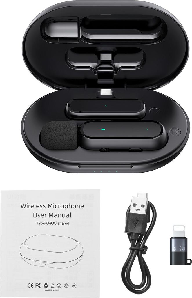 Drahtloses Ansteckmikrofon Drahtloser Mikrofonempfänger und -sender mit Ladebox für Typ-C Mobiltelefon Wiederaufladbares Mikrofon mit Windschutz