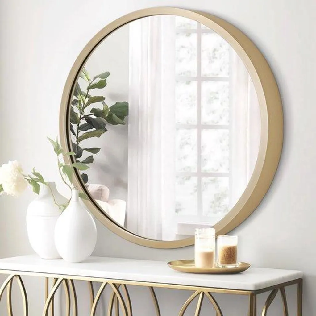 Miroir rond mural déco bronze 40cm pour chambre et couloir moderne