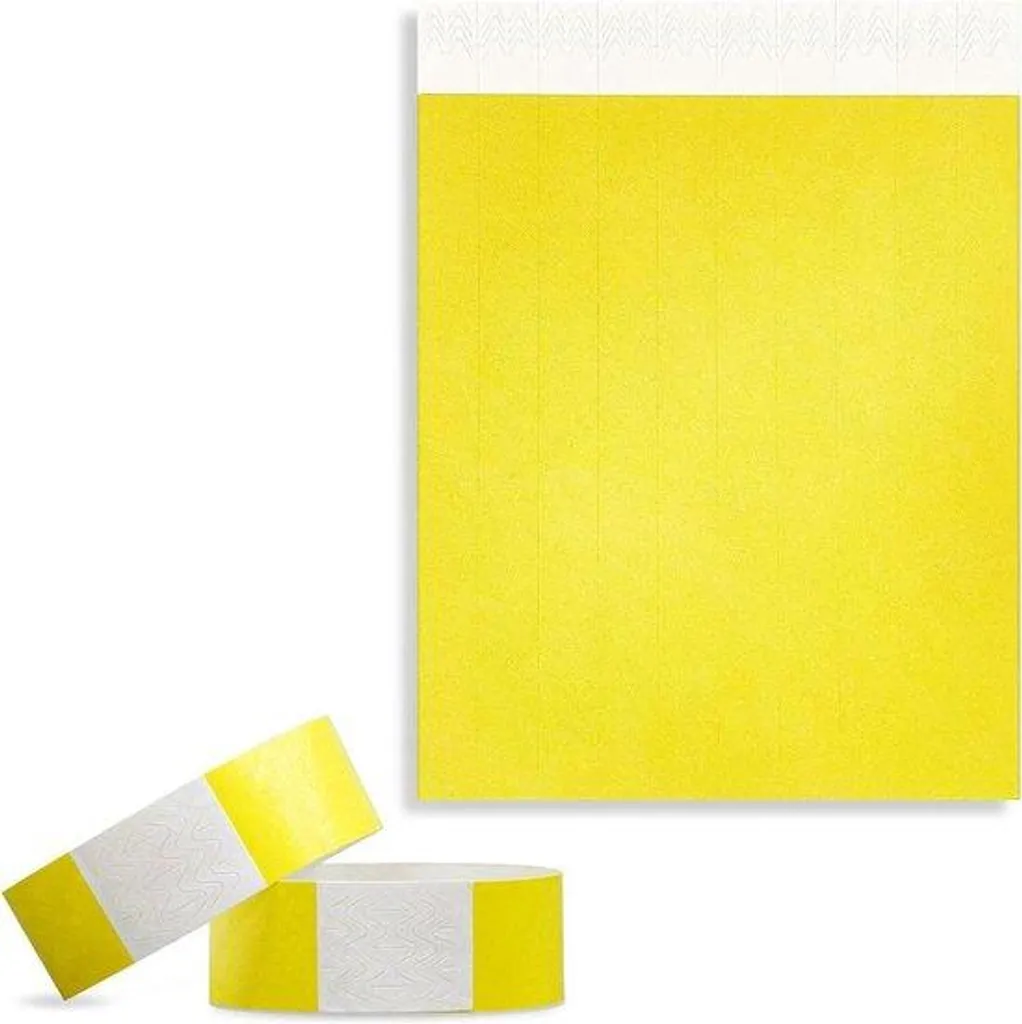 Bracelets de contrôle jetables imperméables lot de 100 unités jaunes