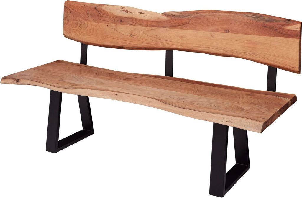 Esszimmerbank GAYA 180x85,5x60 cm Akazie Massivholz Bank mit Baumkante | Sitzbank Holzbank mit Lehne | Küchenbank Essbank Holz Landhausstil | Baum...