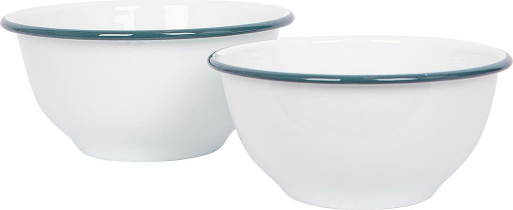 2pc Grün Weiß Emaille-Rührschüssel-Set - Tief Metall Verschachtelung Küche Backen Kochen Salat Einfach Lagerung Essen Schüsseln - Von Argon Ta
