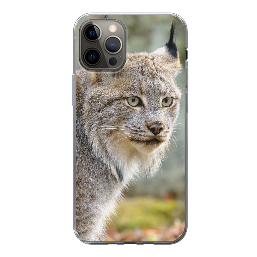 MuchoWow Handyhülle Schutzhülle Hülle für iPhone 13 Pro Luchs - Wald - Grau Silikon Softcase Handy Hülle - Handy-Tasche