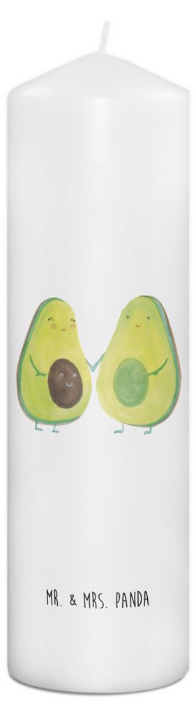 Mr. & Mrs. Panda Kerze Avocado Pärchen 29 x 8 cm XL - Weiß - Geschenk, Familie, Wachskerze, Blockkerze, Erinnerungslicht, Bedruckte, Liebe, Stump...
