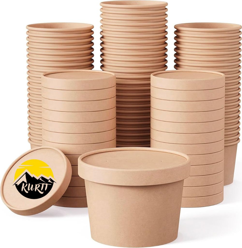 KURTT 100 Stück, 12oz/350ml Pappbecher mit Deckel - Produktbild