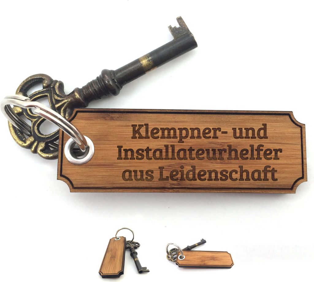 Mr. & Mrs. Panda Schlüssel Anhänger Klempner- und Installateurhelfer - Bambus - Geschenk, Abschied, Rente, Schlüsselanhänger aus Holz, Abschlus...