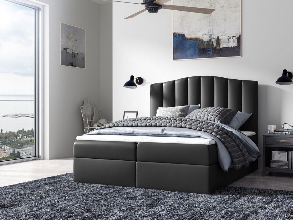 Kontinentales Bett LUCIA – 200x200, schwarzes + GRATIS-Topper