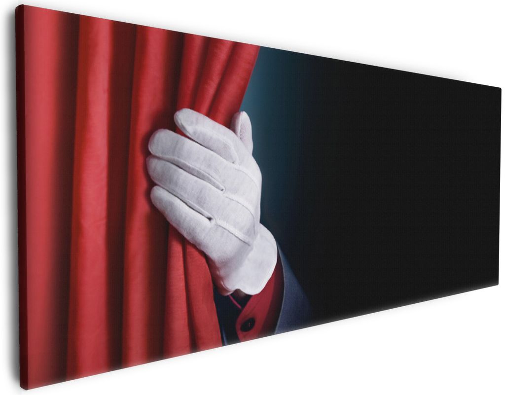 Wallario Premium Leinwandbild Vorhang auf! von rechts in Größe 80 x 200 cm