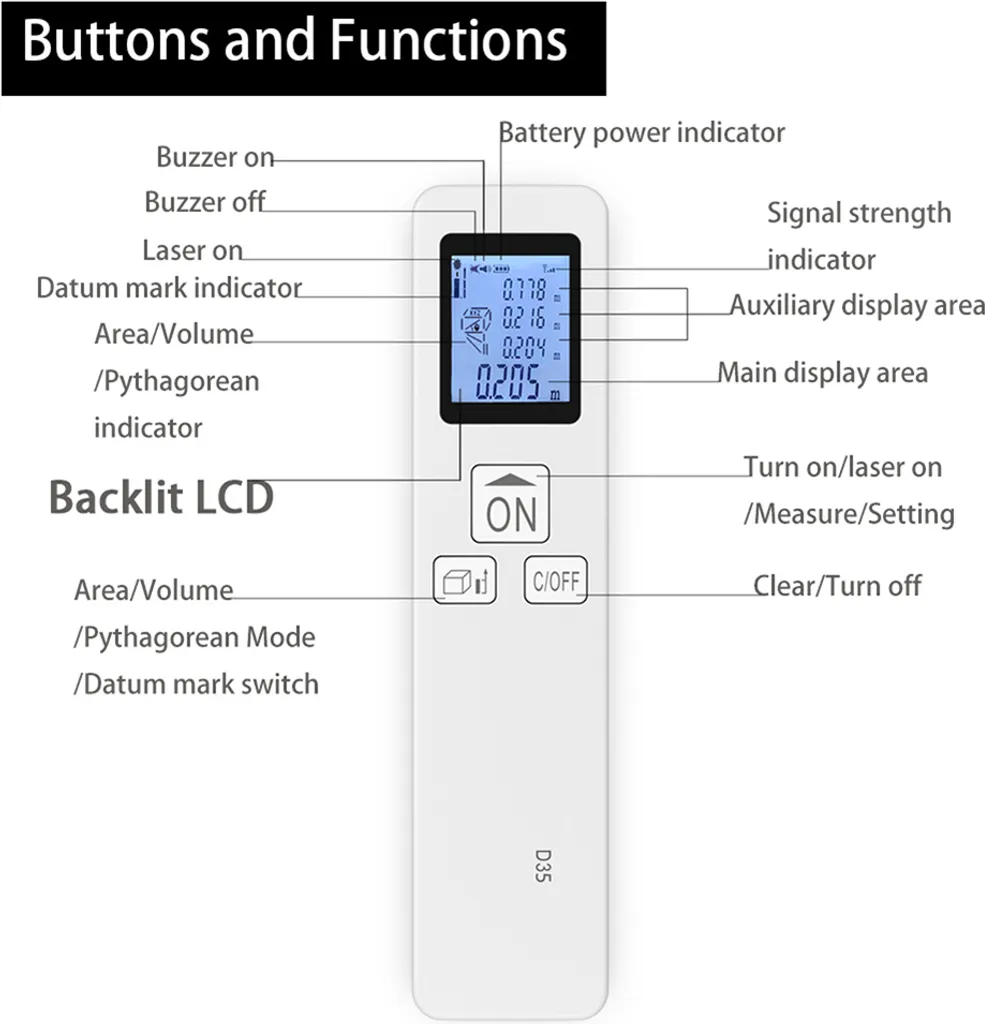 Télémètre Laser 35m avec Écran LCD - Mesureur Multifonction Pythagore
