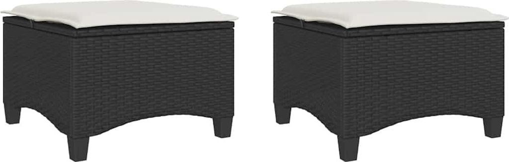 vidaXL Gartenhocker mit Kissen 2 Stk. Schwarz 55x55x36 cm Poly Rattan