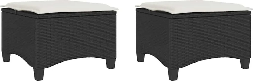 Sgabello da giardino con cuscino 2 pezzi nero 55x55x36 cm in poly rattan