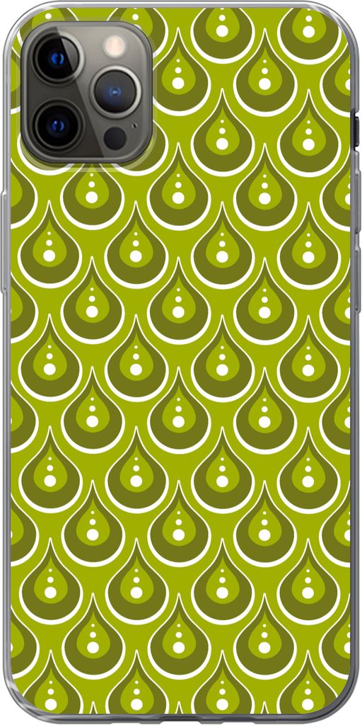 MuchoWow Handyhülle Schutzhülle Hülle für Telefoonhoesje iPhone 13 Pro Max Muster - Retro - Regen - Tropfen - Grün Silikon Softcase Handy H...