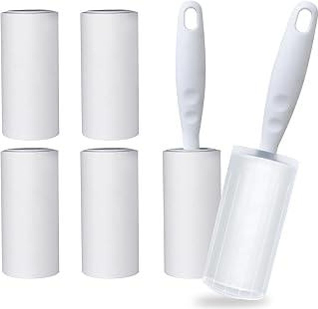 Fusselrolle 6 Rollen mit 2 Abroller 1 Staubschutzhülle, Extra Klebrige Fusselrolle Kleidung, Fusselroller für Kleidung, Haare, Katzenhaare, Hunde...