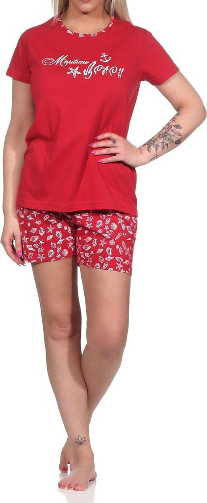 Damen Shorty kurzarm Pyjama in toller maritimer Optik - 122 205 10 753 ; rot , 40-42
