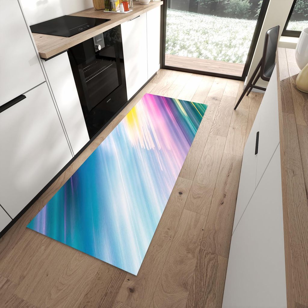 Küchenteppich 80x200cm rutschfest & abwischbar PVC Läufer - Farbiges Streifenmuster
