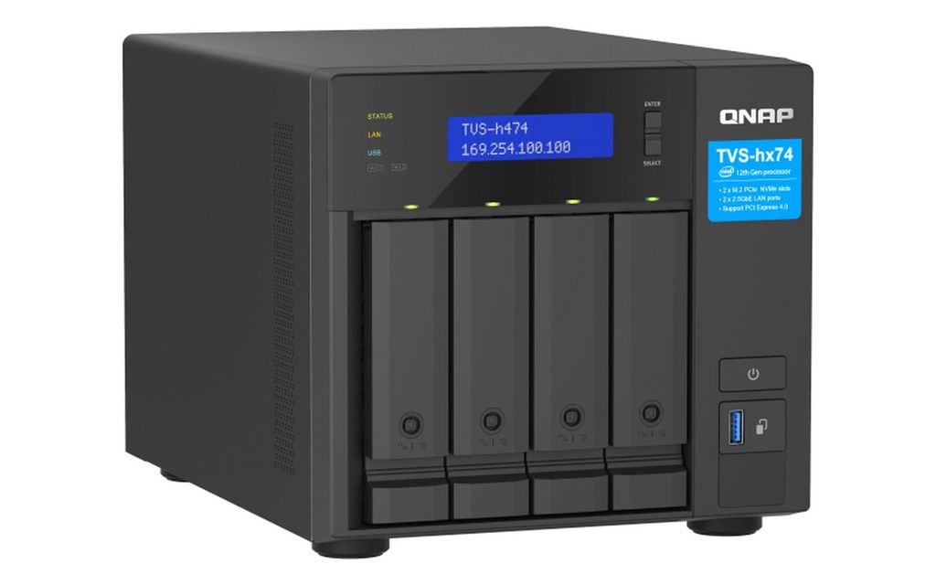 QNAP TVS-H474 - NAS-Server - 4 Schächte - SATA 6Gb/s - RAID RAID 0, 1, 5, 6, 10, JBOD, RAID TP, TM - RAM 8 GB - Gigabit Ethernet / 2.5 Gigabit Eth...