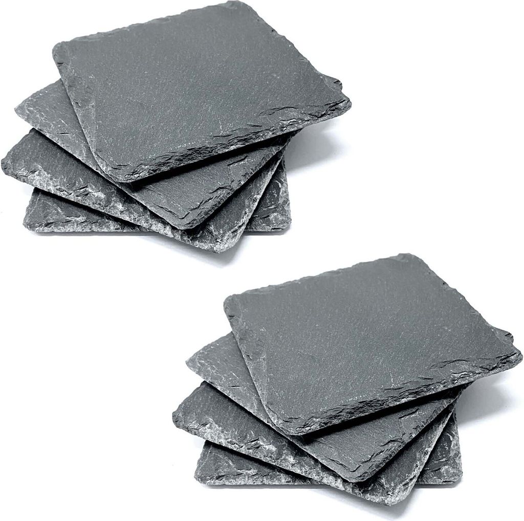 8er Set Schiefer Untersetzer mit Gumminoppen Tassenuntersetzer Glasuntersetzer 10x10 cm Tischuntersetzer