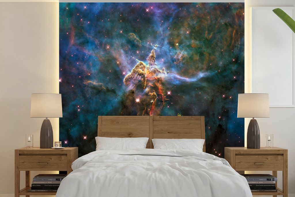 MuchoWow Fototapete für Wohnzimmer oder Schlafzimmer Wandtapete Vinyl Motivtapete Galaxie - Sterne - Farben - 280x280 cm - Hintergrundbild