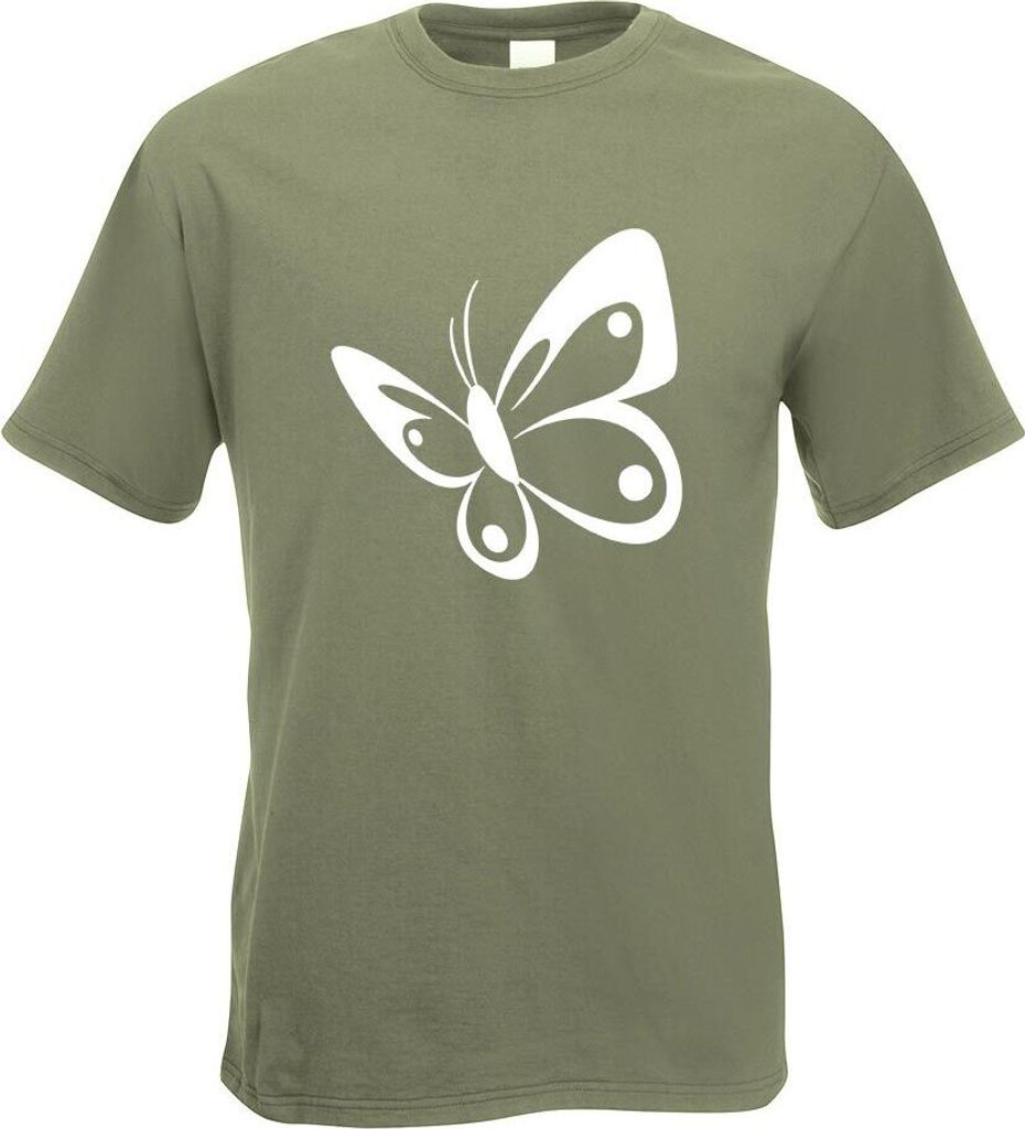 Kiwistar - T-Shirt - Olive - Schmetterling Motiv 3 Motiv Bedruckt Funshirt Design Print - mit Motiv Bedruckt - Funshirt Design - Sport - Freizeit -...