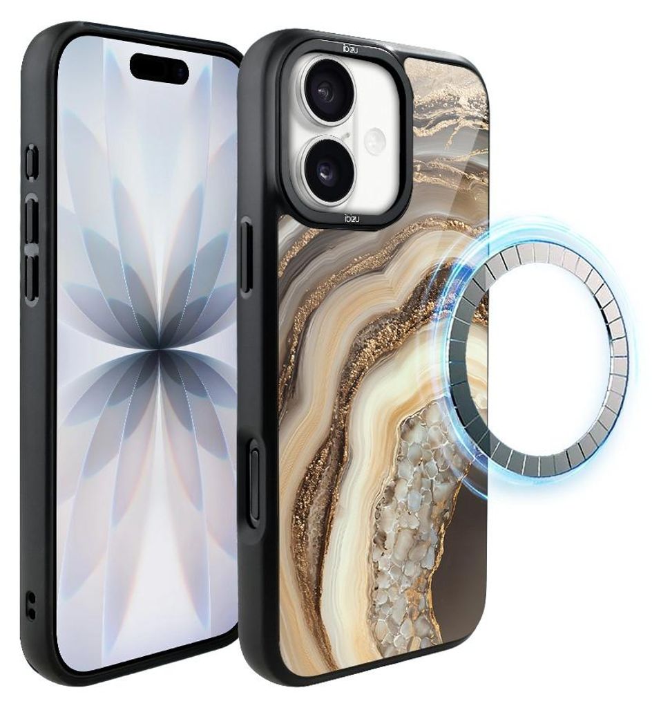 Schutzhülle für das iPhone 17, MagSafe-kompatibel, mattschwarze Seiten, Zierstein, Achat