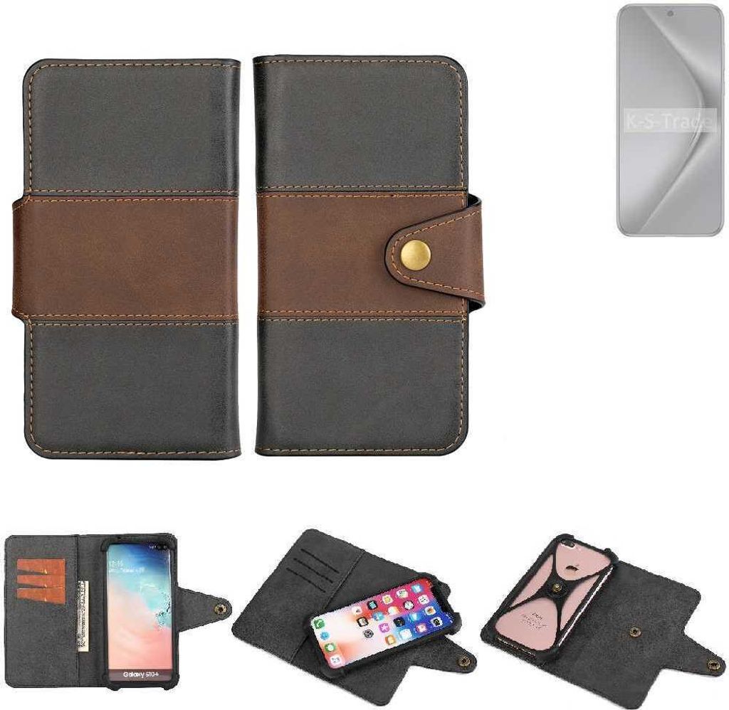 K-S-Trade Handyhülle Schutzhülle Hülle Bookstyle Wallet-Case kompatibel mit Huawei Pura 70 Ultra Bumper Rundumschutz schwarz-braun 1x