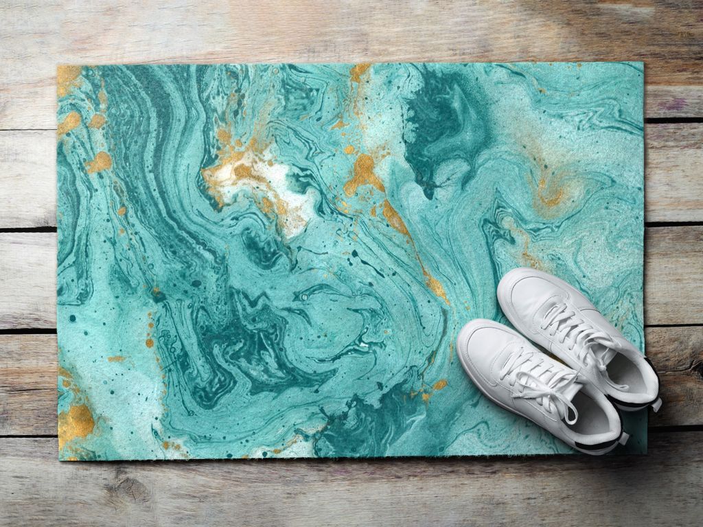 Fußmatte Aussen - Schuhmatte Haustür- Schmutzfangmatte Türvorleger - Outdoor Teppich Schmutzfänger - 60x40 cm - Türkiser Marmor