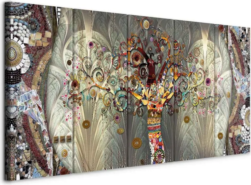 Energia alle Pareti: Quadro 5 Parti 225x90 cm Albero della Vita Astratto