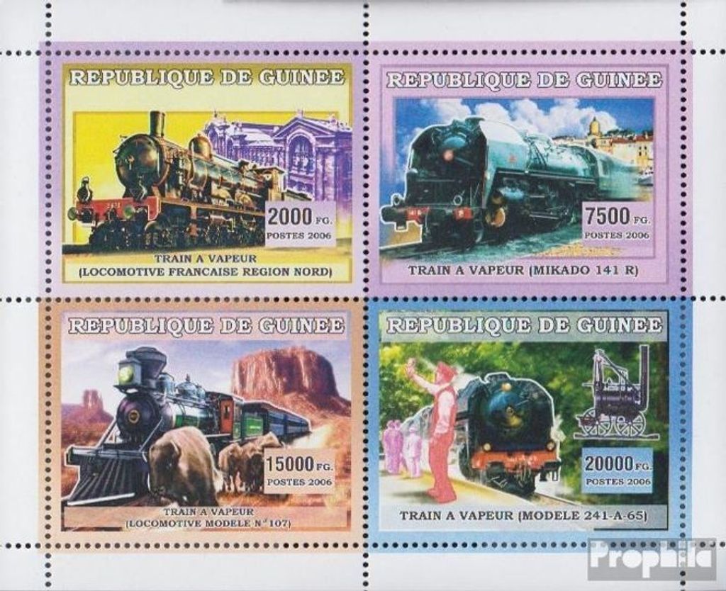 Briefmarken Guinea 2006 Mi 4377-4380 Kleinbogen postfrisch Verkehrsmittel: Schienenverkehr
